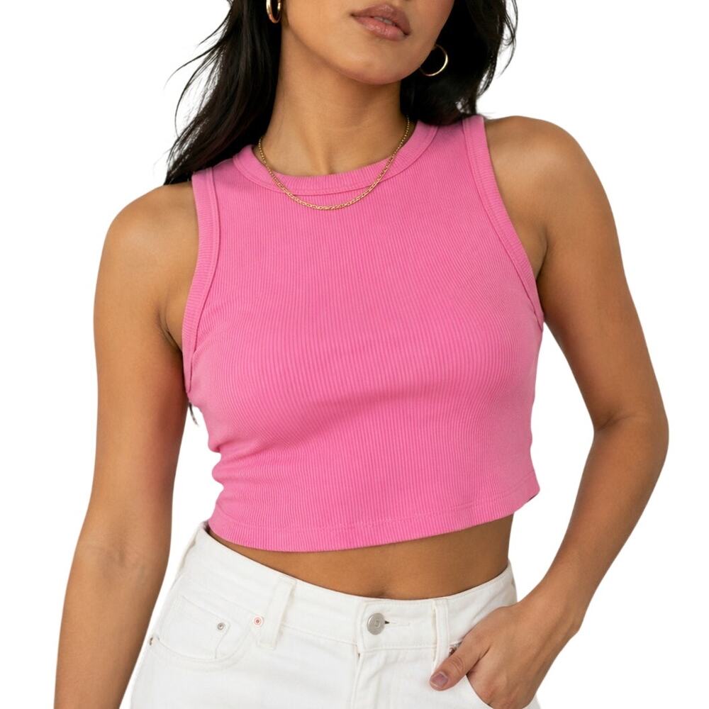 Wild Fable Magenta Pink Ribbed Crop Tank L Barbiecore Y2K